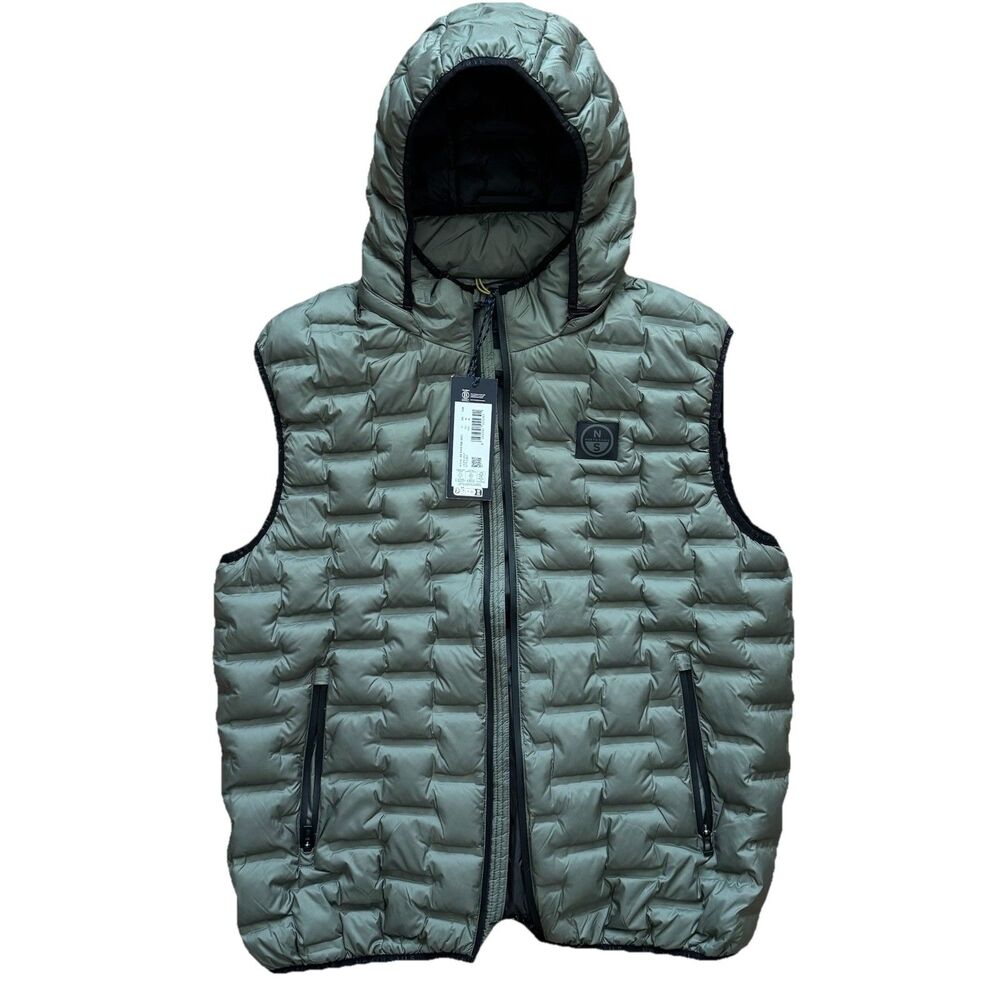NWT North Sails Laser Vest Hooded Puffer Jacket XL Gray Water Resistant Full Zip